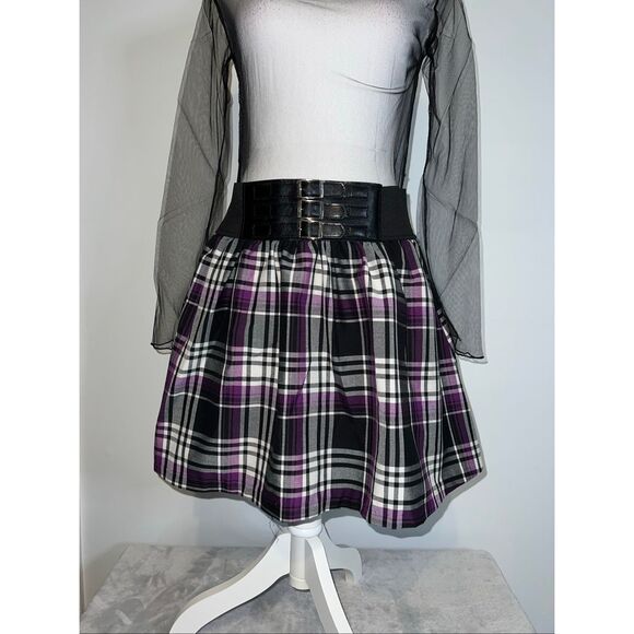 Vintage Goth Emo y2k Purple & Black Multi Buckled Mini Skirt - Picture 1 of 6